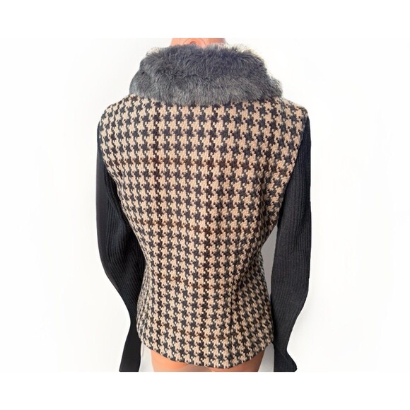 CAbi Wool Blend Houndstooth Coat Size 4 Lined Removable Fur Collar - Picture 5 of 9
